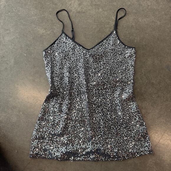 Vintage Y2K Express Fully Sequined Grey Black Embellished Cami Tank Top M - Picture 1 of 5